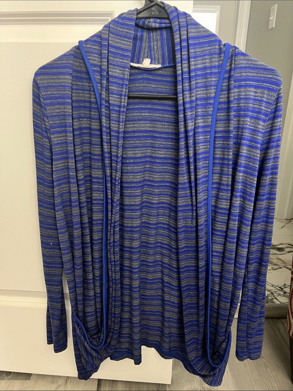 41 Hawthorn Striped Open Cardigan in Blue and Gray